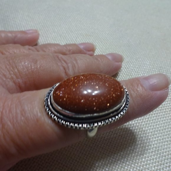 Sparkling "GOLD SUNSTONE" Handmade Sterling Ring Size 9.25 #268B - Picture 2 of 3